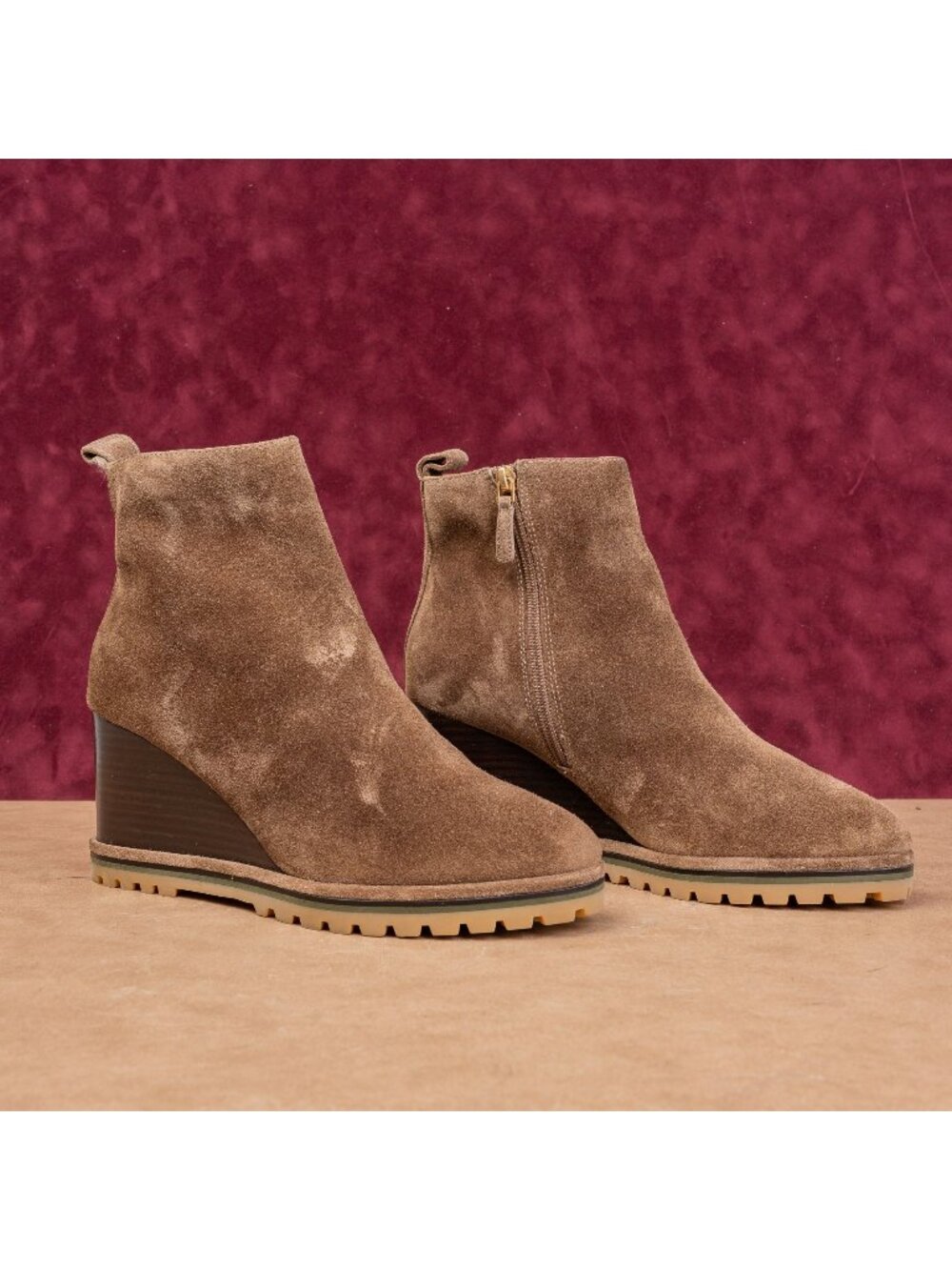 Tory Burch Women Brown Suede Zip Dress Round Toe Wedge Ankle Boots sz 10